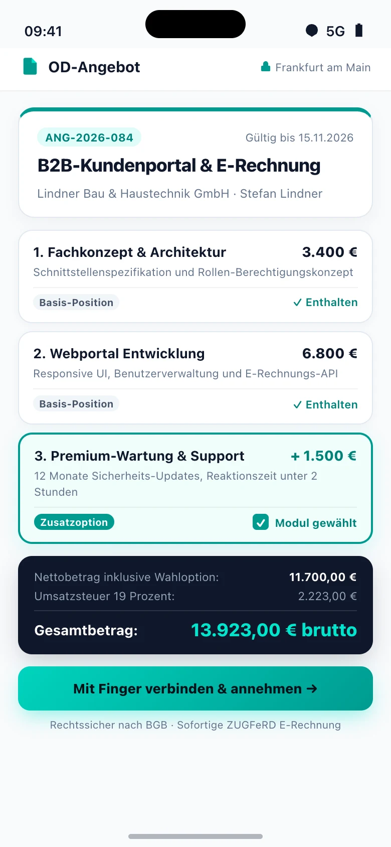 Interaktives Angebot mit Wahl-Optionen auf dem Smartphone