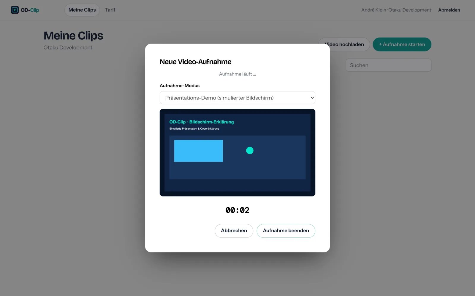 OD-Clip Rekorder mit Bildschirmaufnahme und Tonspur im Browser