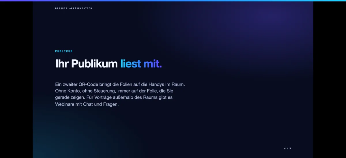 Handy im Querformat zeigt die aktuelle Folie zum Mitlesen