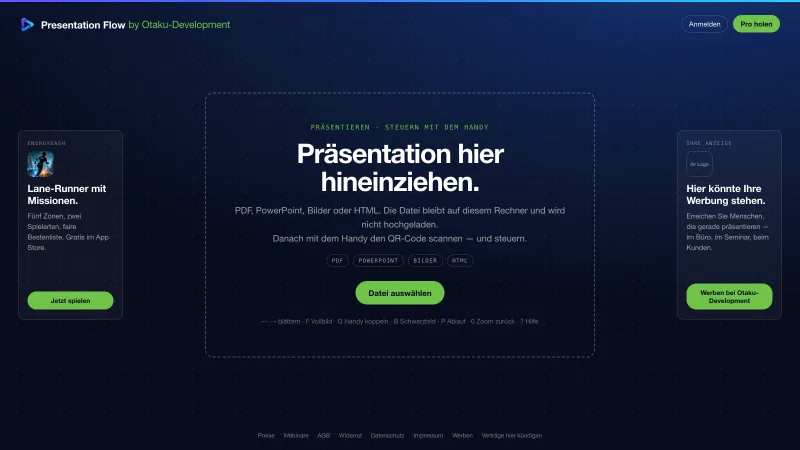 Startseite von Presentation Flow: Präsentation hier hineinziehen